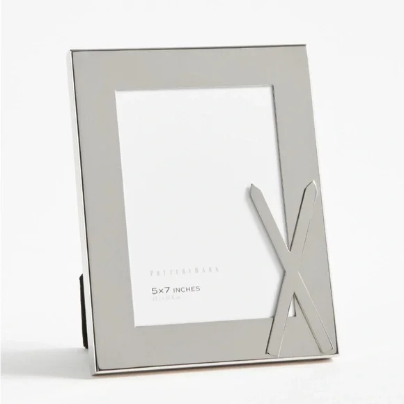 NWOT 2 Pottery Barn Silver Tone Frames Winter Theme skis antlers preppy cabin - Picture 2 of 15